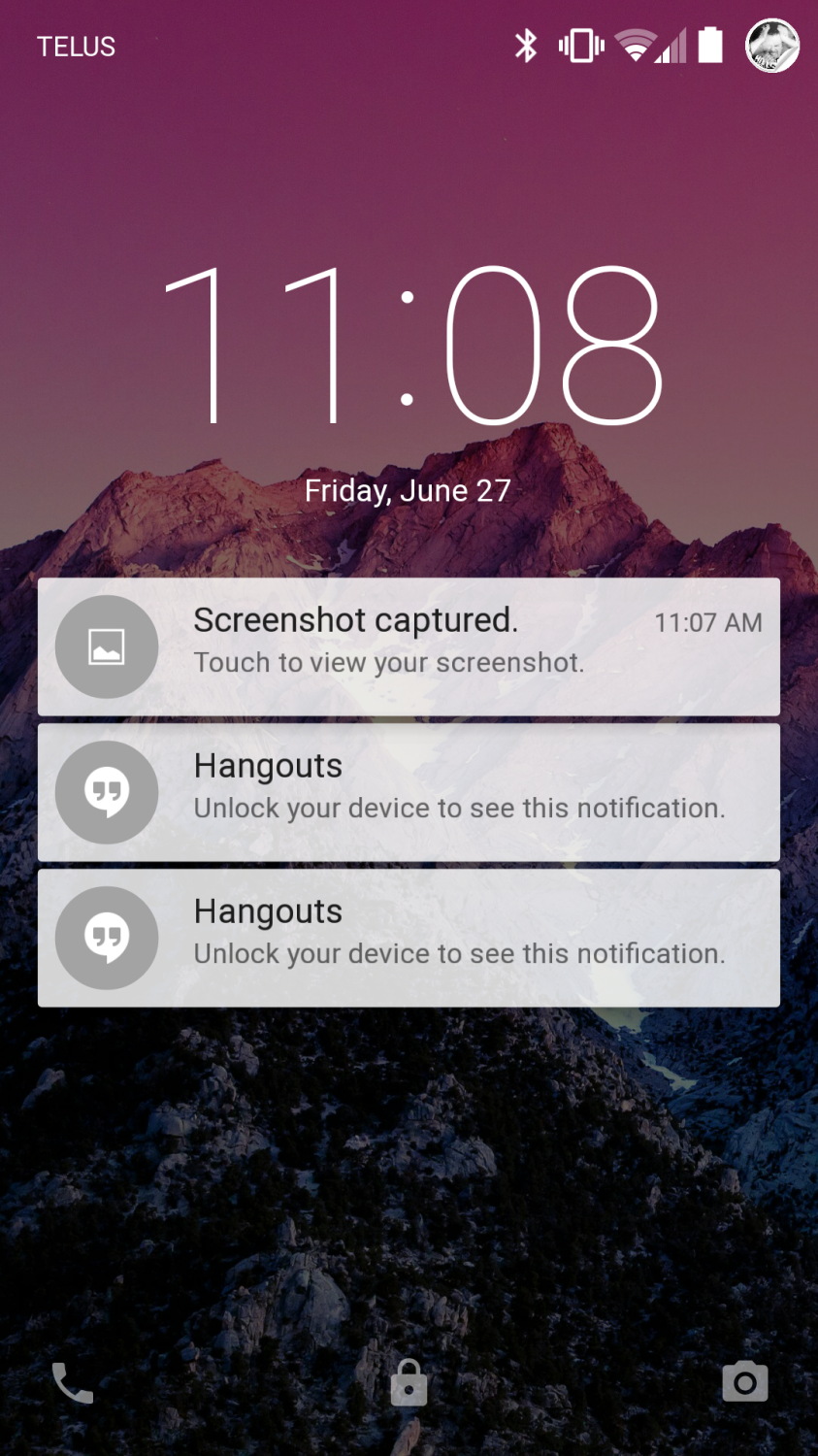Android L Developer Preview Notifications with "Hide sensitive notification content" enabled Screenshot