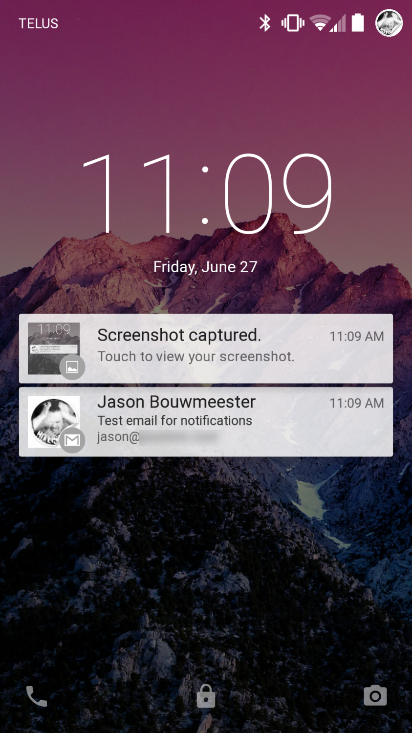 Android L Developer Preview Lock Screen Notifications Screenshot