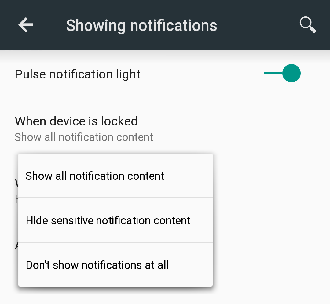 Android L Developer Preview Notification Settings Screenshot