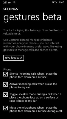 Windows Phone 8.1 Gestures Beta