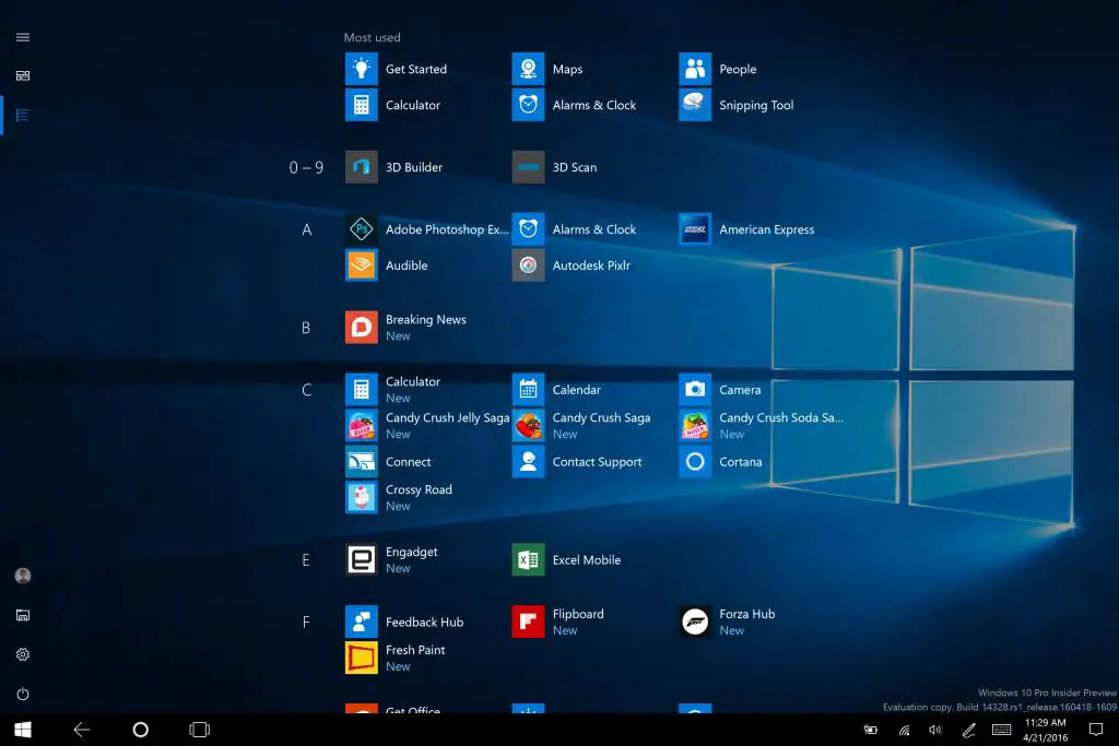 Windows 10 Tablet Mode All Apps