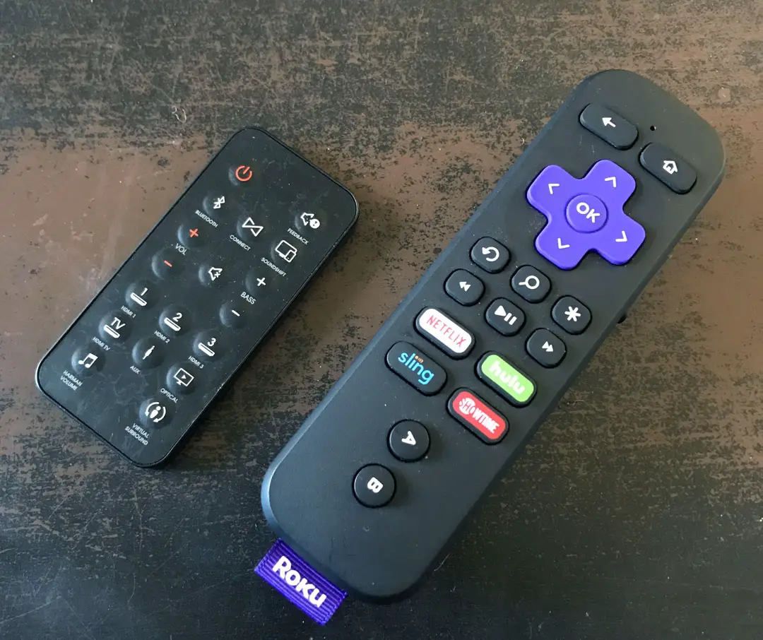 The Cinema sb450 remote is small and packed full of tiny buttons.