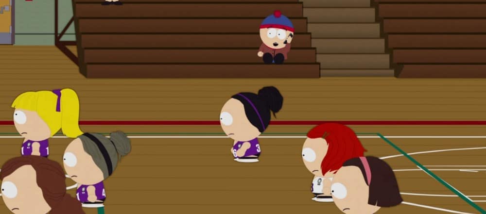Even while at the game, all Stan was doing was calling Cartman and Kyle and asking about the big Magic fight. 