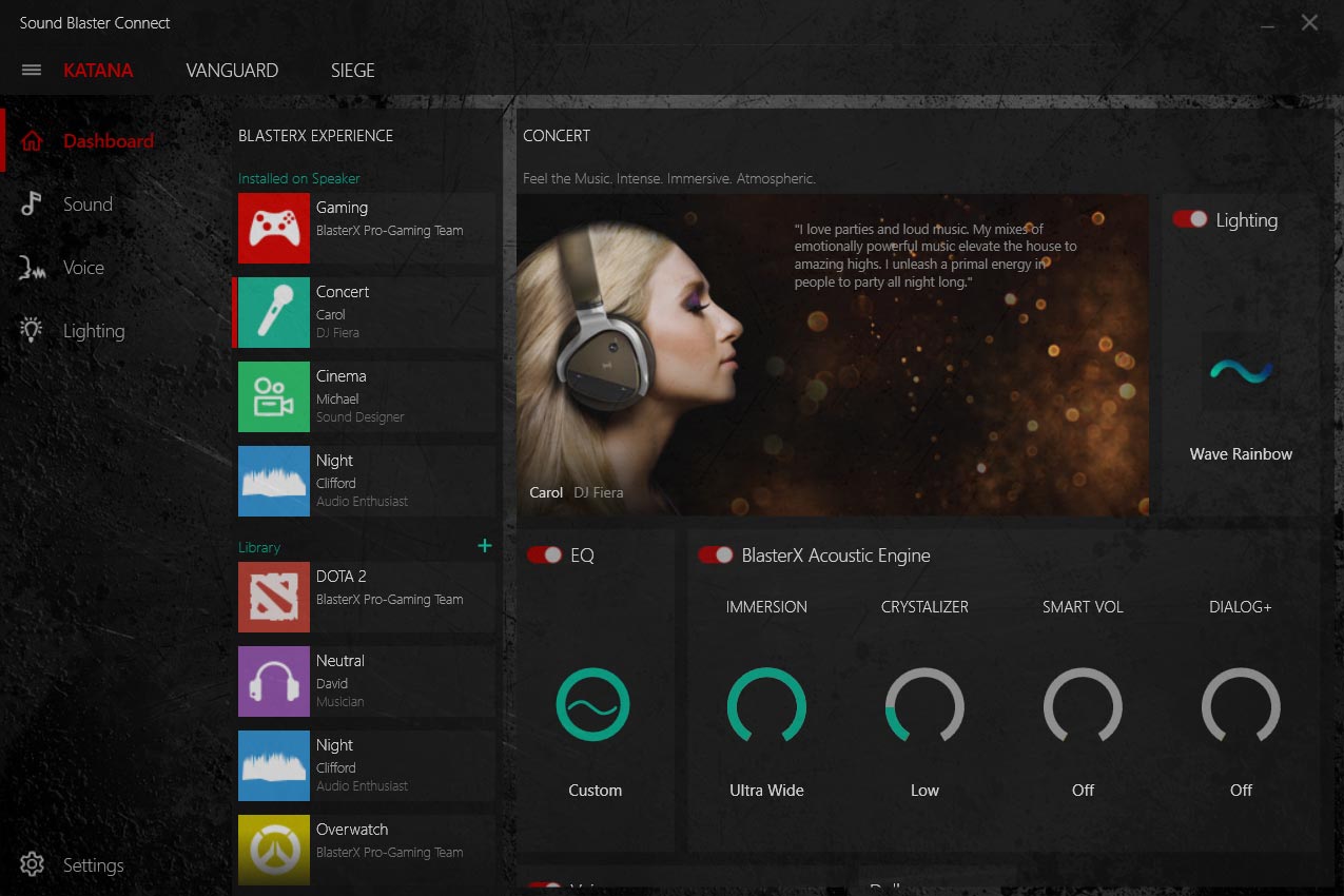 how to create custom profile in sound blaster software