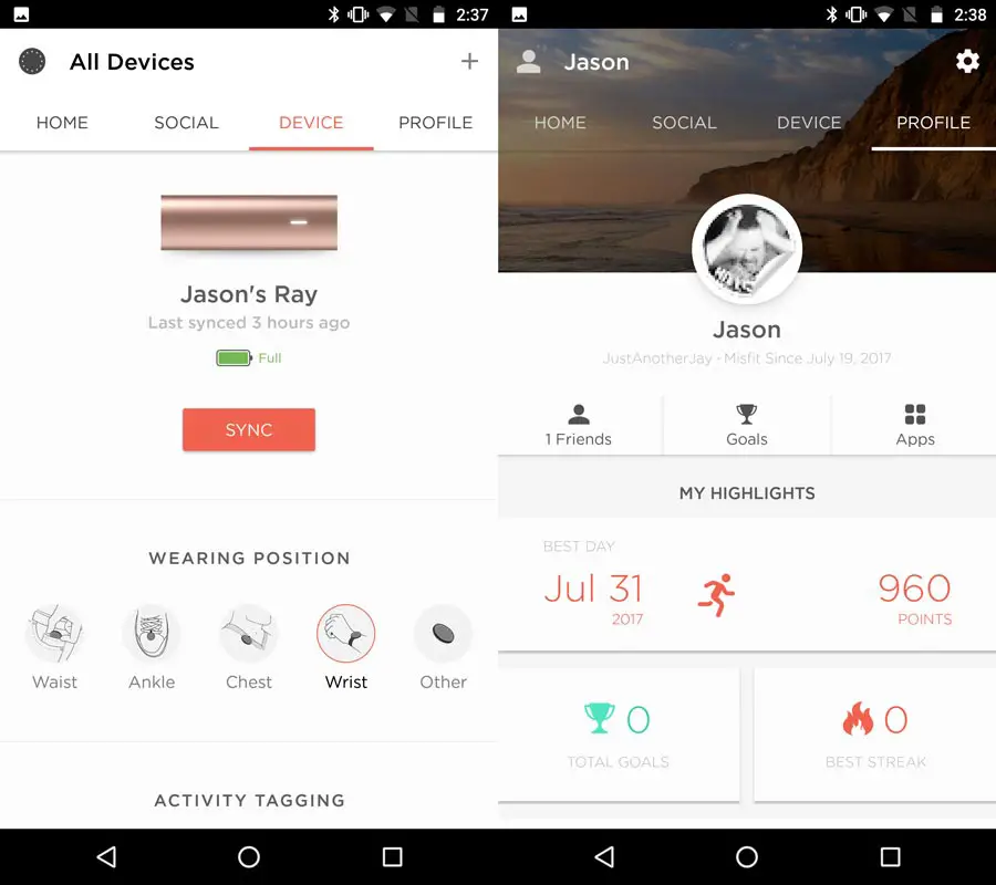 Misfit-app-device-profile-screenshot
