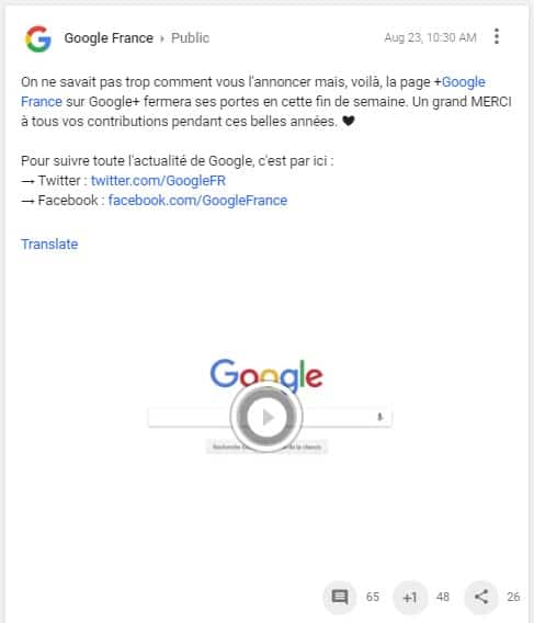 Google France Google Plus post 1