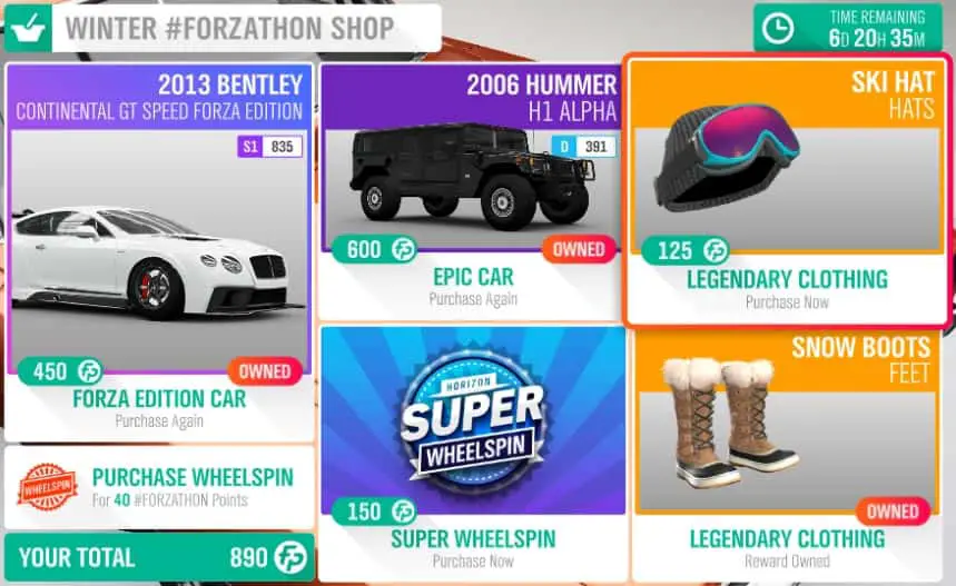 The Forza Horizon 4 January 31 Winter #Forzathon Shop