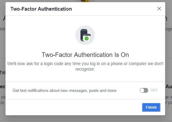Facebook two-factor authentication