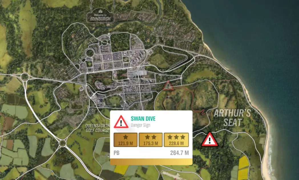 Forza Horizon 4 Swan Dive Danger Sign location