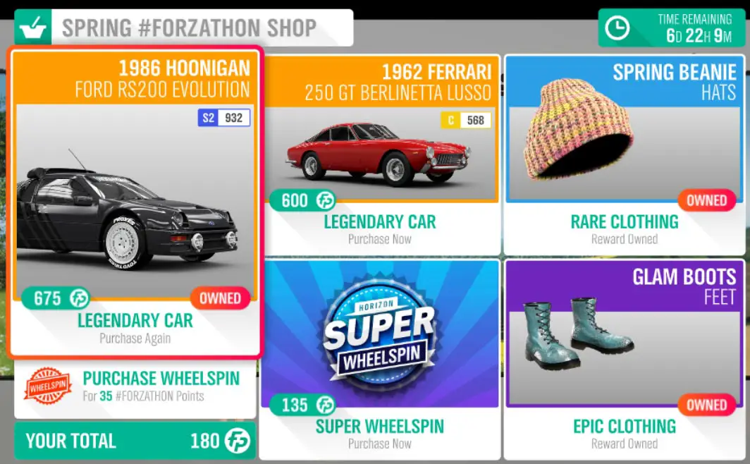 The May 30-June 6 Spring #Forzathon Shop items.