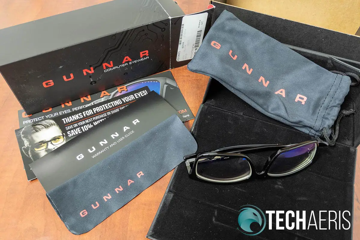 What's included with the GUNNAR Haus Onyx blue light blocking computer glasses