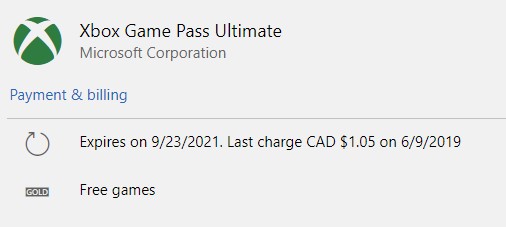 Xbox Game Pass Ultimate subscription screenshot
