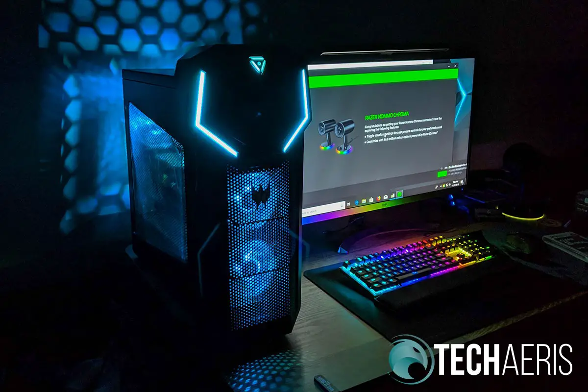 The blue LED lighting on the Acer Predator Orion 5000 makes for great gaming ambience VPN services gamers