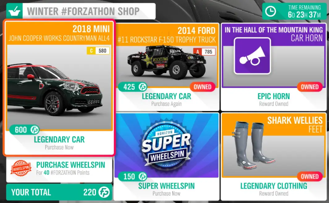 Forza Horizon 4 Winter #Forzathon Shop July 18-25
