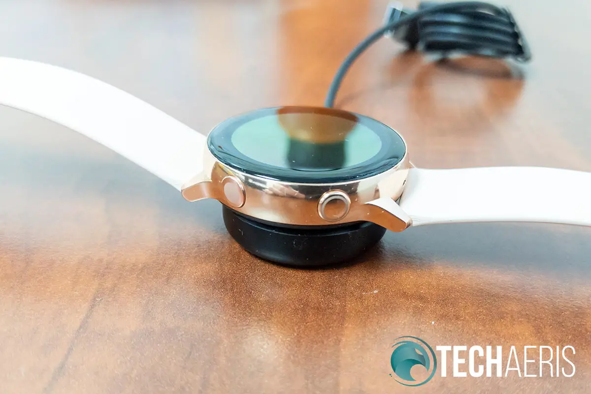 The Samsung Galaxy Watch Active charges wirelessly