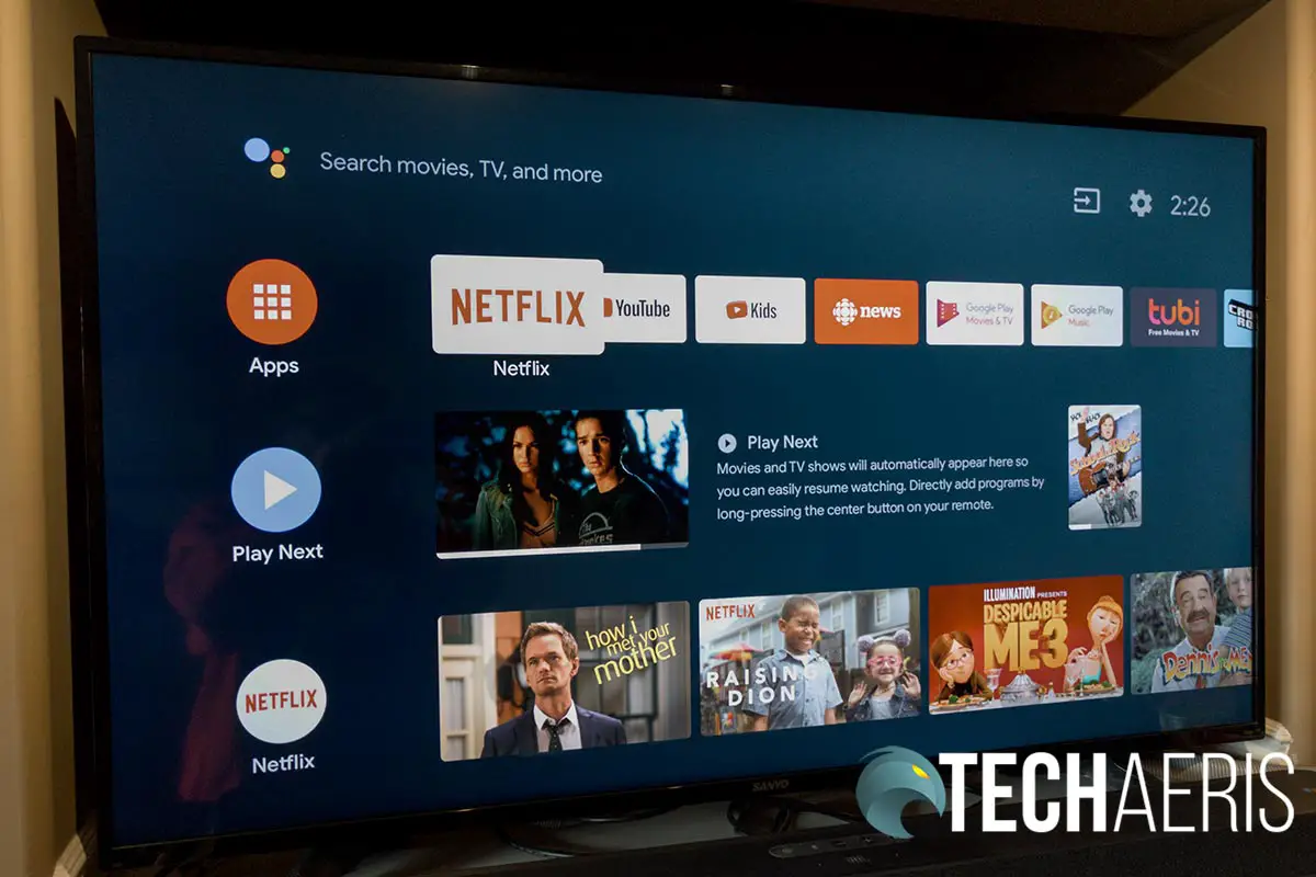 The JBL LINK BAR Android TV home screen interface