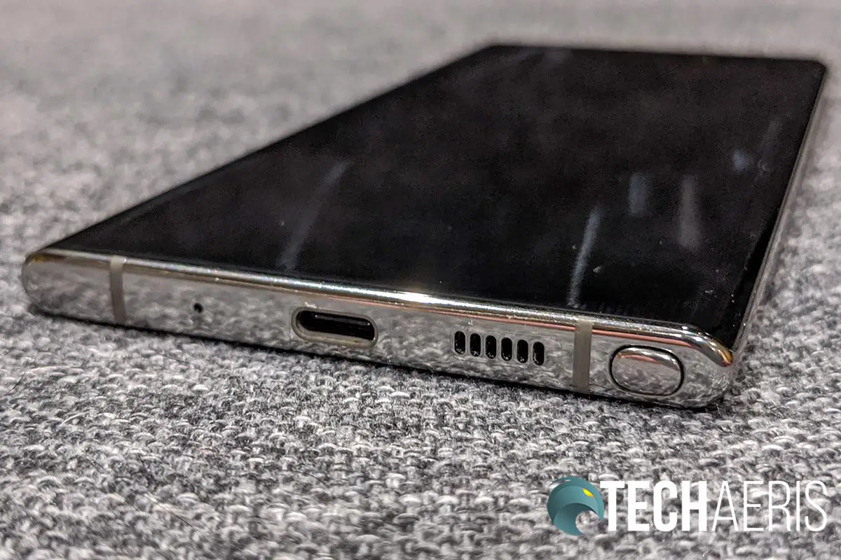 Bottom edge of the Samsung Galaxy Note10+ smartphone.