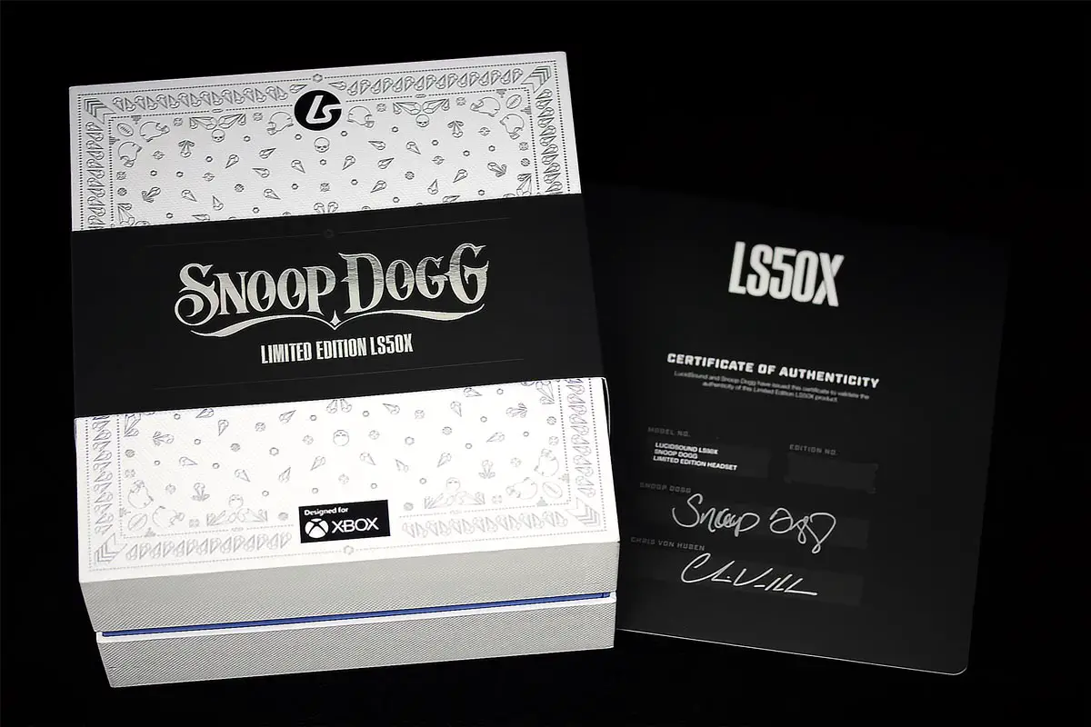 The LucidSound LS50X Snoop Dogg Limited Edition gaming headset packaging