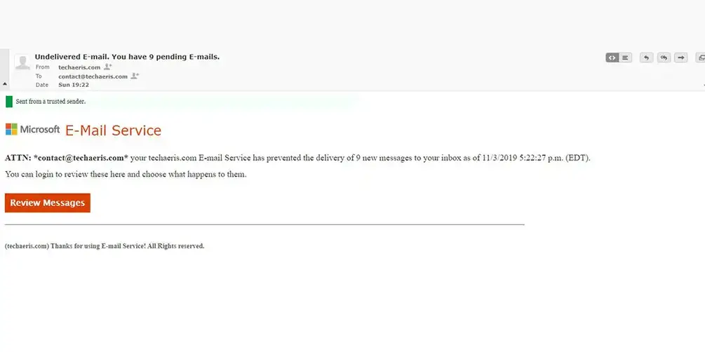 undelivered e-mail phishing scam
