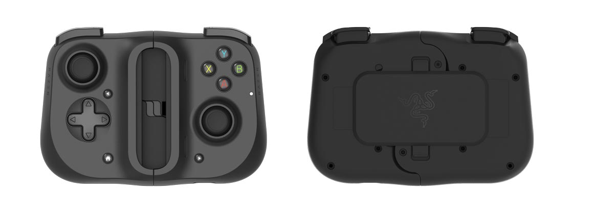 The front and back view of the Razer Kishi mobile game controller