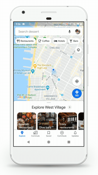 new layout for google maps showing 5 tabs