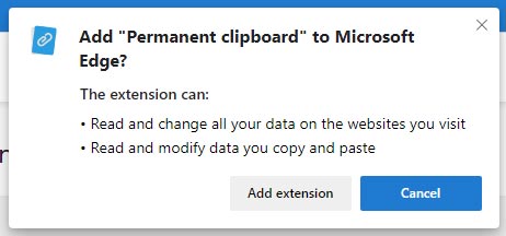 The Permanent Clipboard Chrome extension install notification window