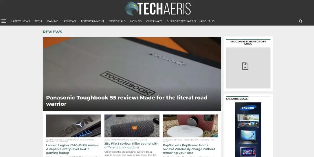 Techaeris Reviews page