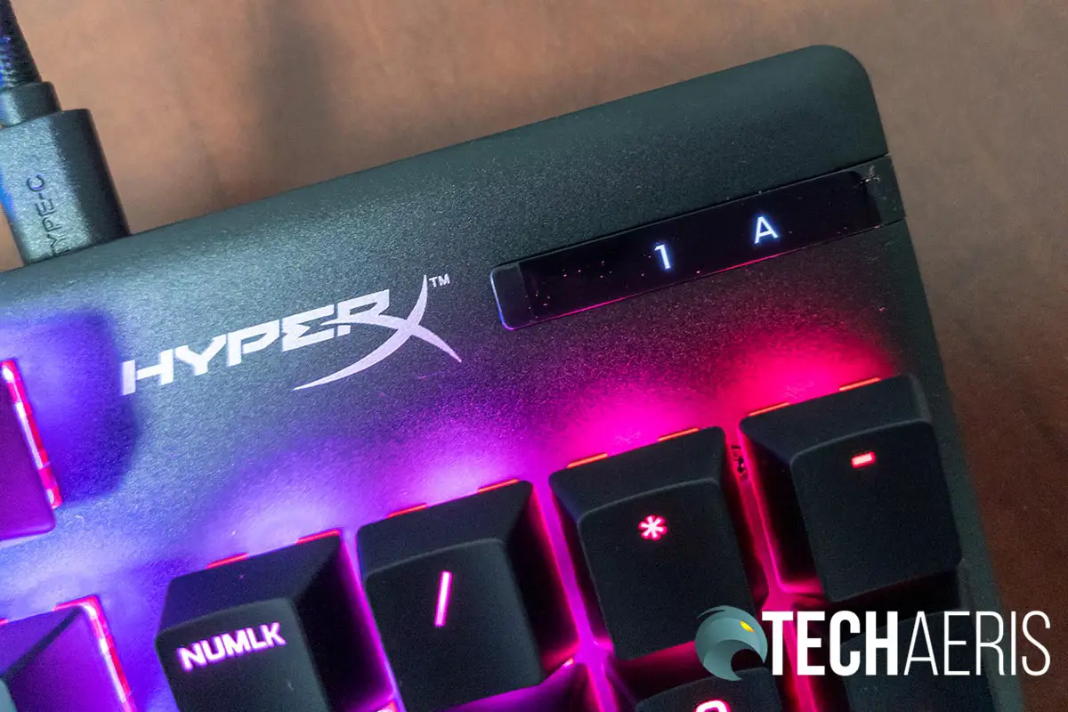 The digital display on the HyperX Alloy Origins mechanical gaming keyboard