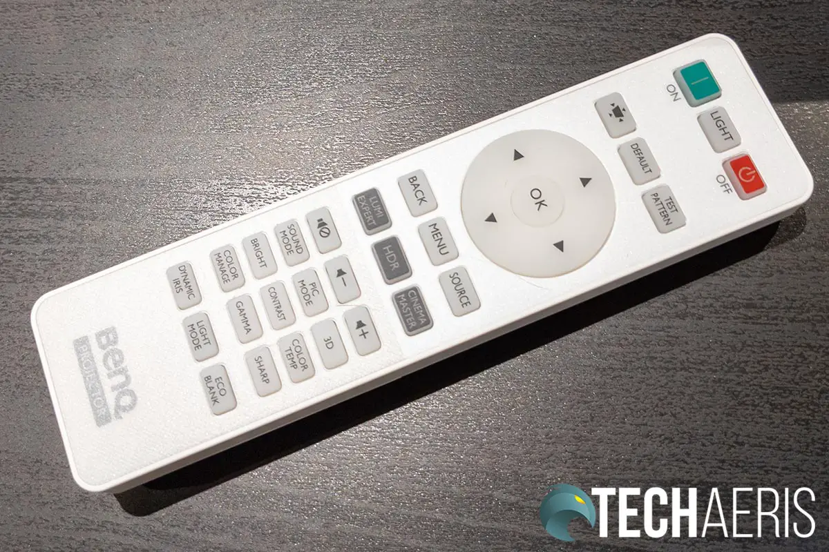 The remote included with the BenQ TK850 and HT3550 4K UHD projectors