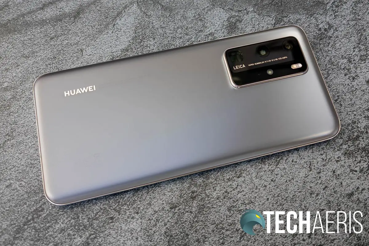 The Silver Frost finish on the back of the Huawei P40 Pro smartphone
