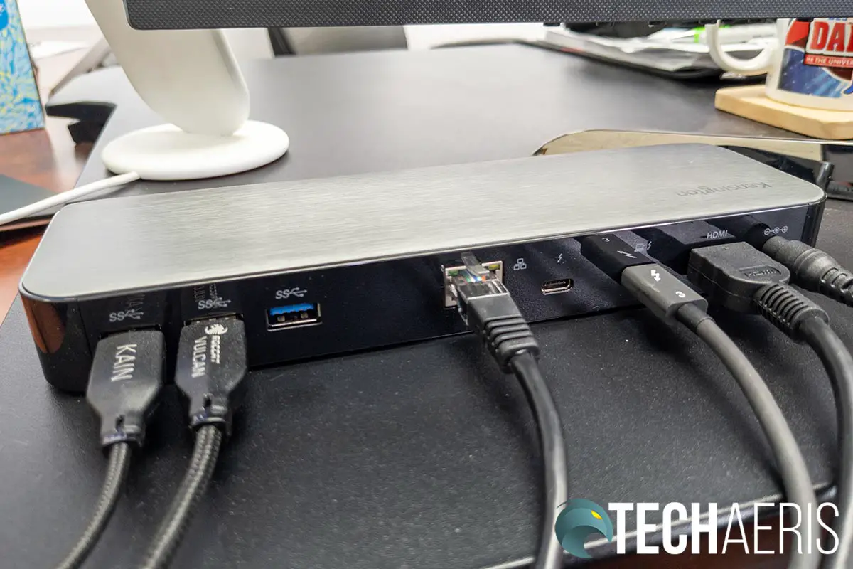 The back of the Kensington SD5300T Thunderbolt 3 Dock with cables connected