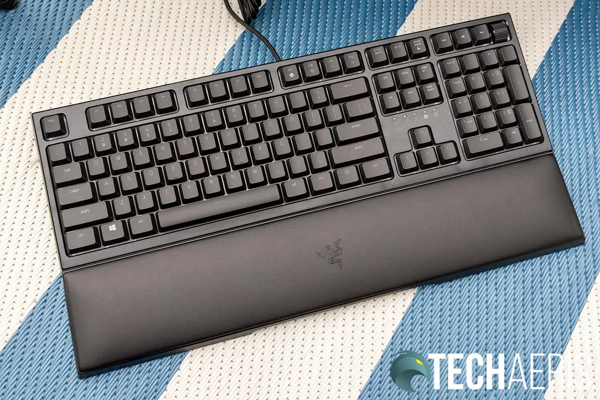 The Razer Ornata V2 gaming keyboard with included leatherette finished wrist rest