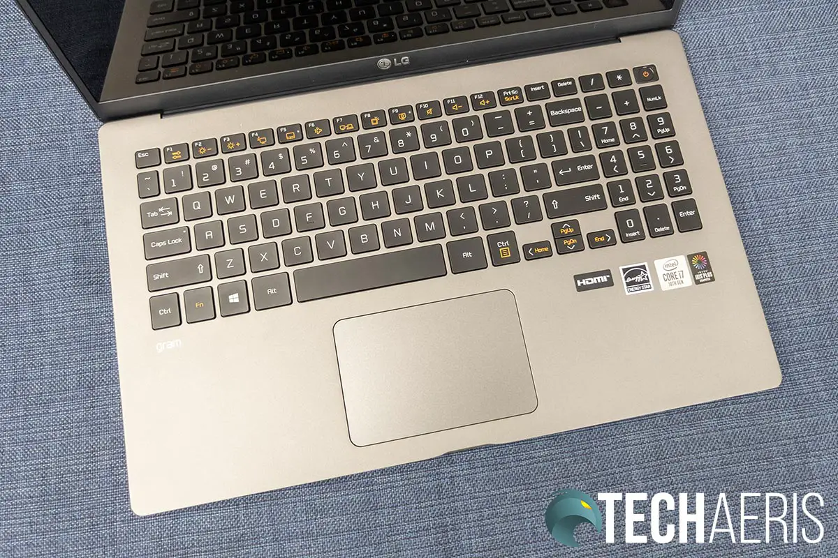The 15-inch LG gram laptop keyboard