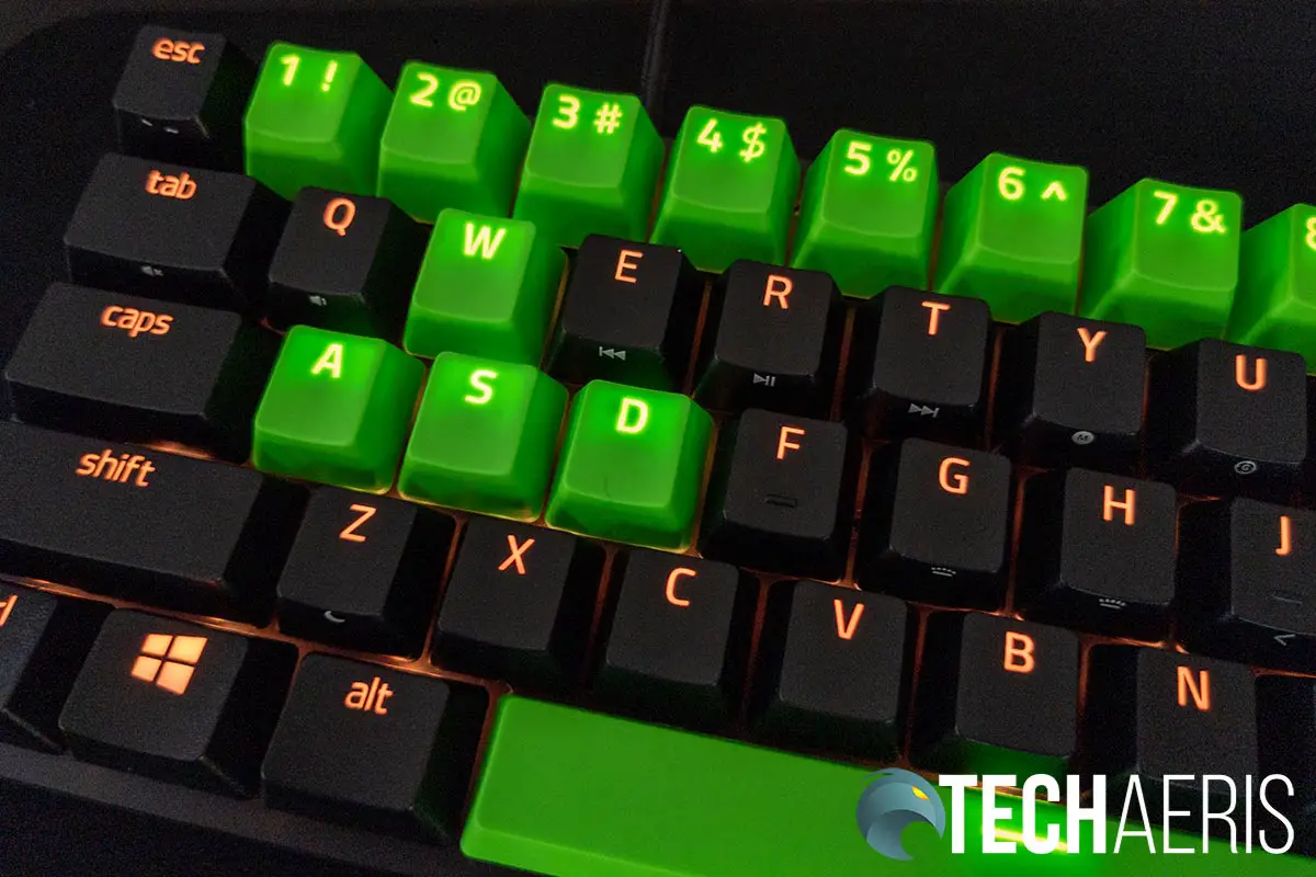 Unfortunately, there seems to be extra ligh tbleed around the letters on the Razer PBT keycap.