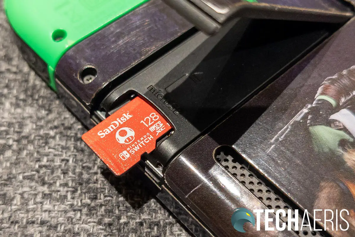 The SanDisk microSDXC for Nintendo Switch is easy to install in the Nintendo Switch
