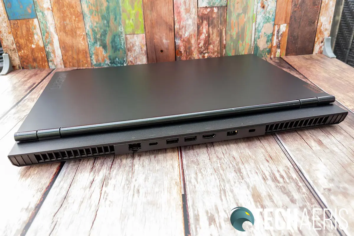 The ports on the back of the Lenovo Legion 5 gaming laptop