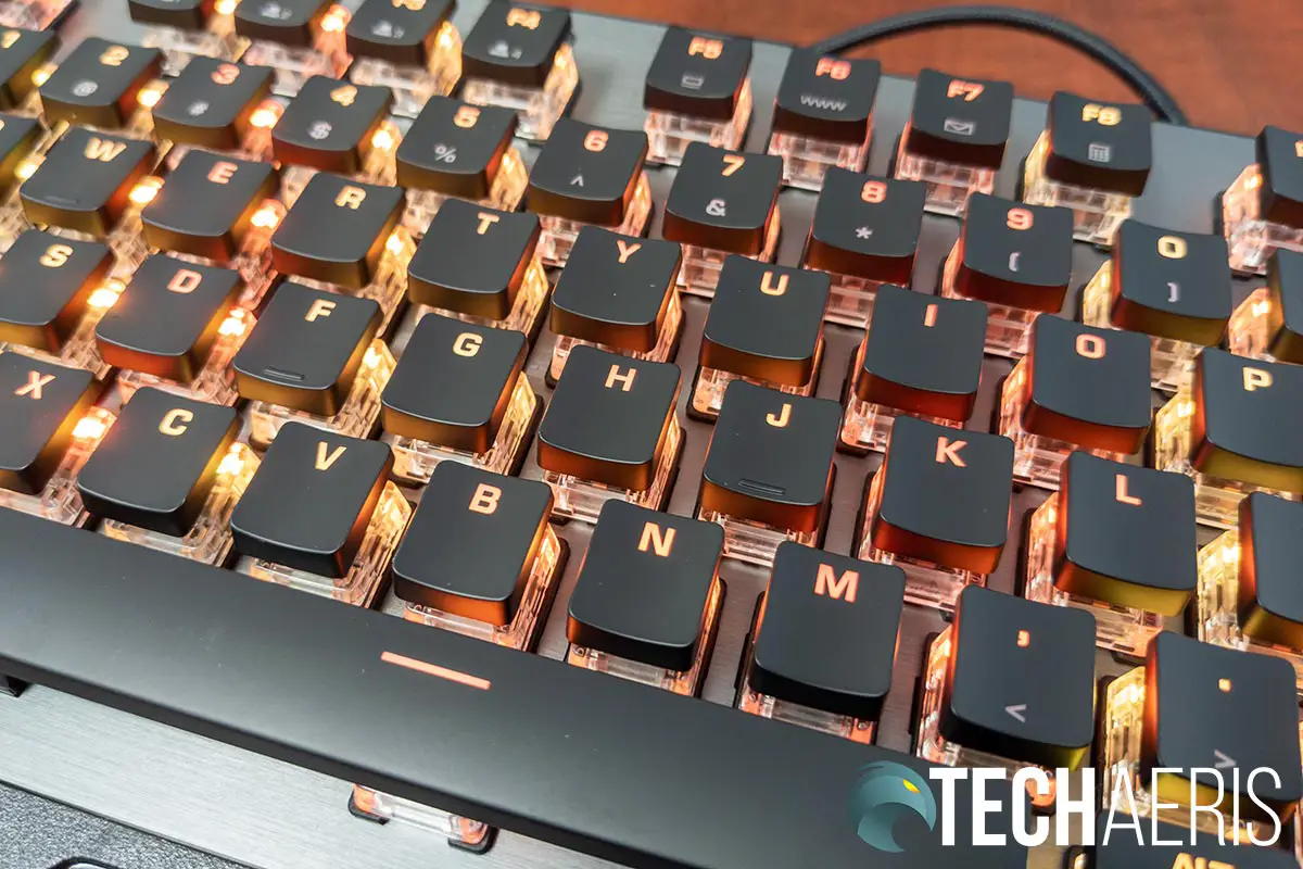 The ROCCAT Vulcan 120 AIMO mechanical gaming keyboard has some pretty bright and even RGB lighting