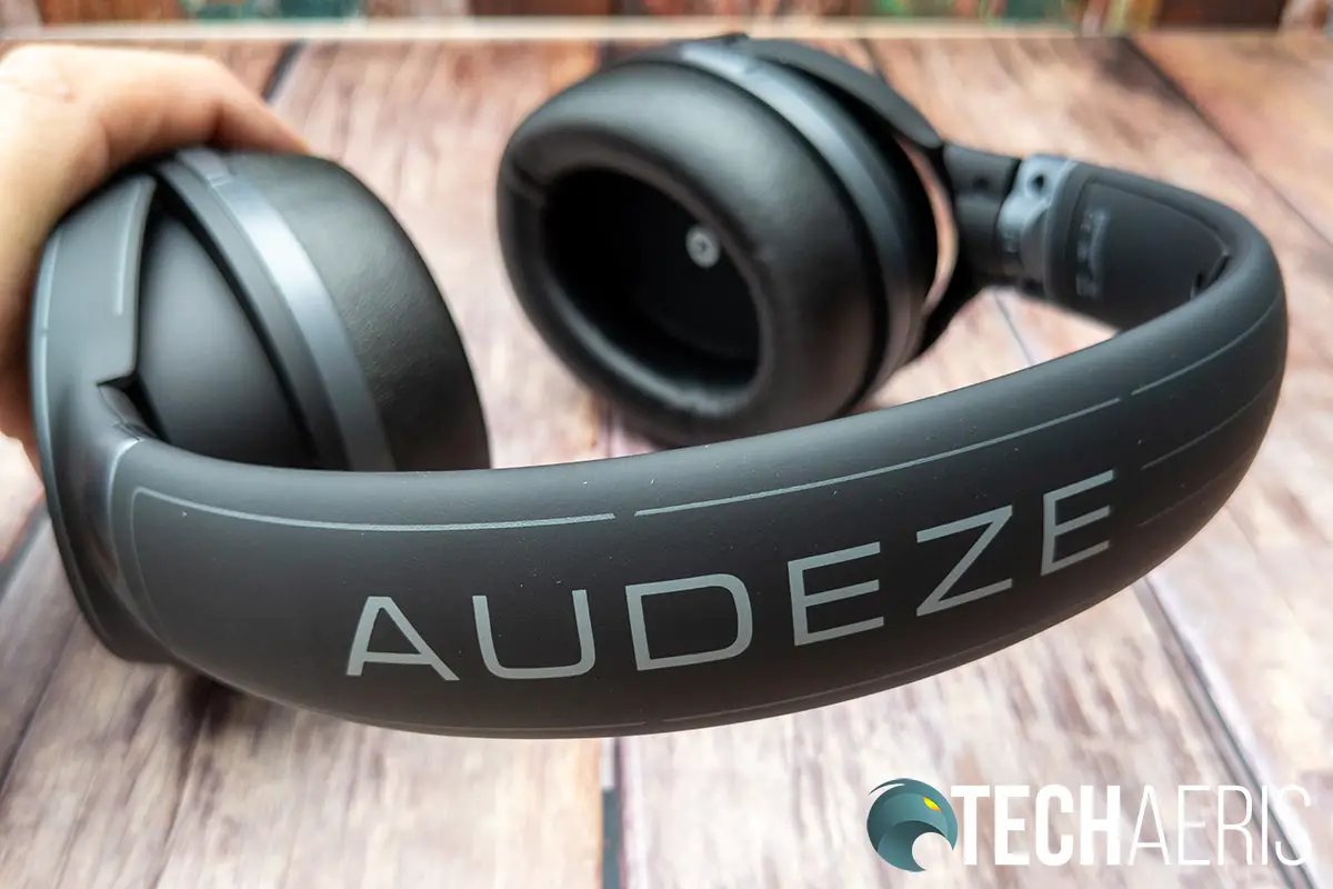 The branding on the top of the headband on the Audeze Mobius headset
