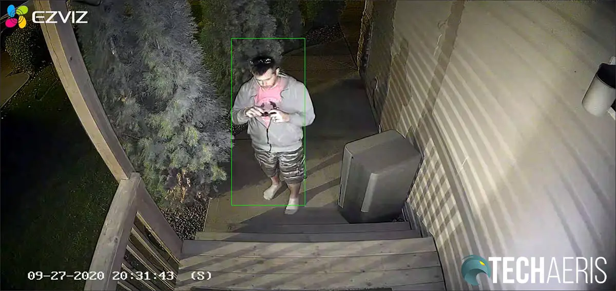 Screenshot from live video feed of EZVIZ C3X with outdoor light off showing the colour night vision capabilities