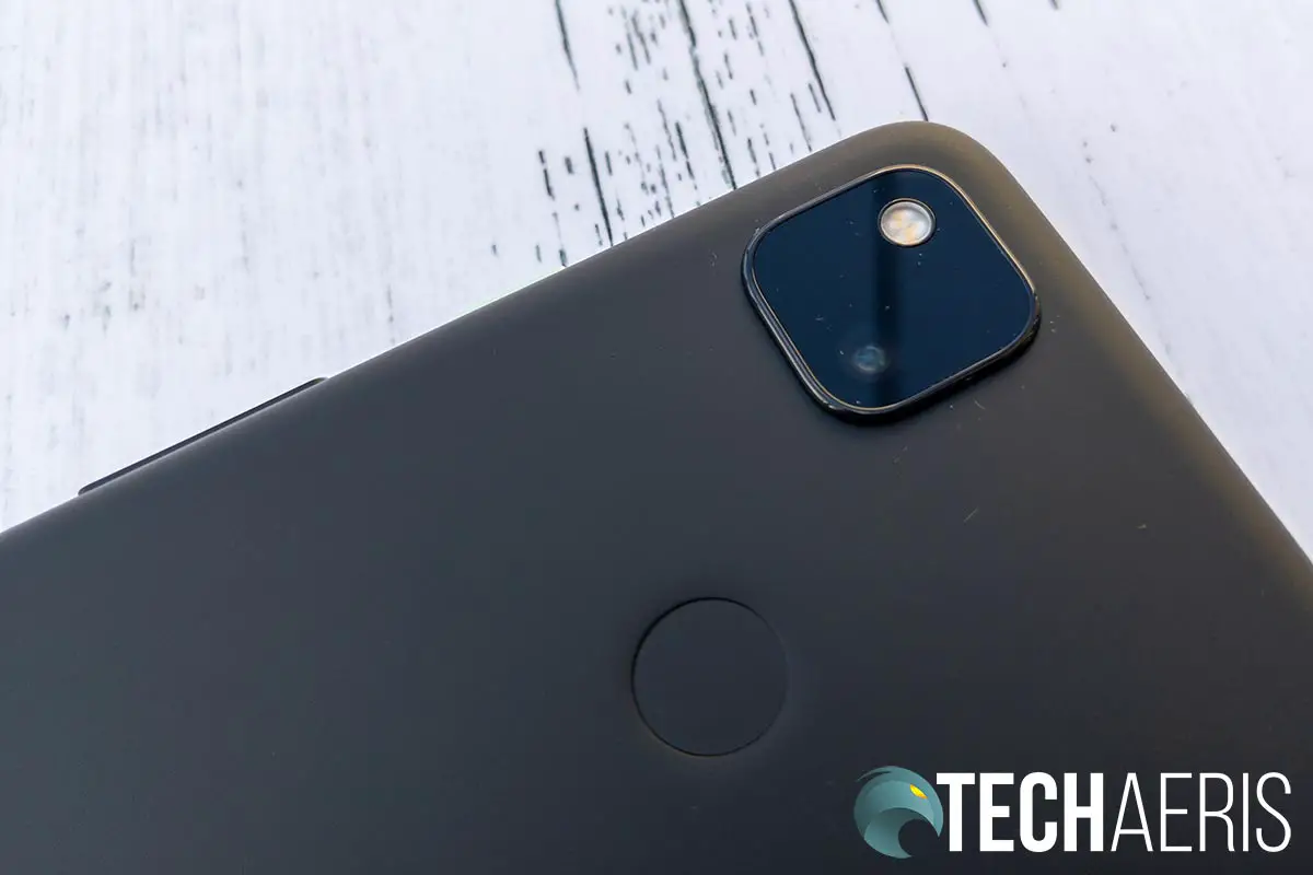 The camera on the back of the Google Pixel 4a