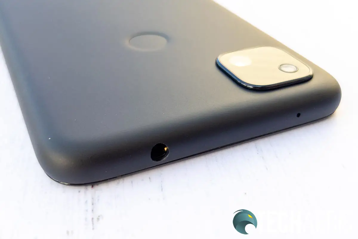 The 3.5mm audio jack on the top of the Google Pixel 4a
