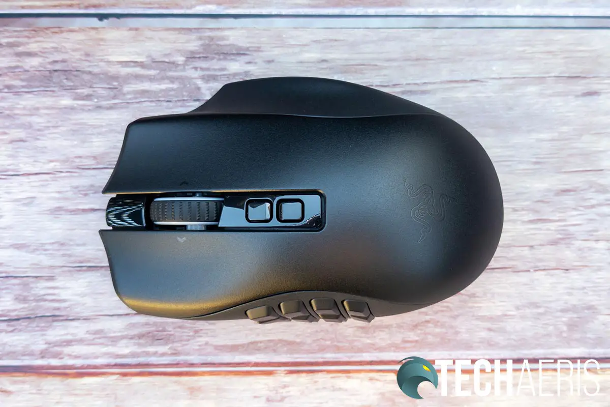 The top of the Razer Naga Pro wireless gaming mouse