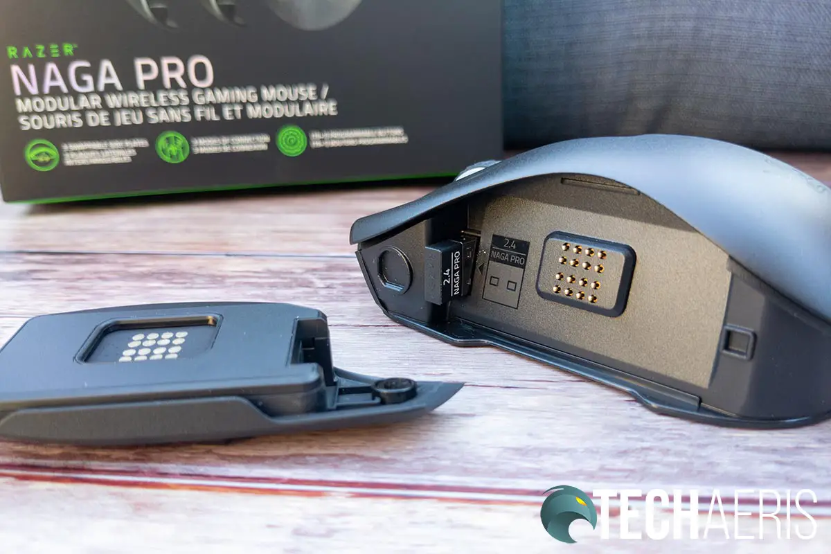 The side plates on the Razer Naga Pro wireless gaming mouse are super easy to change