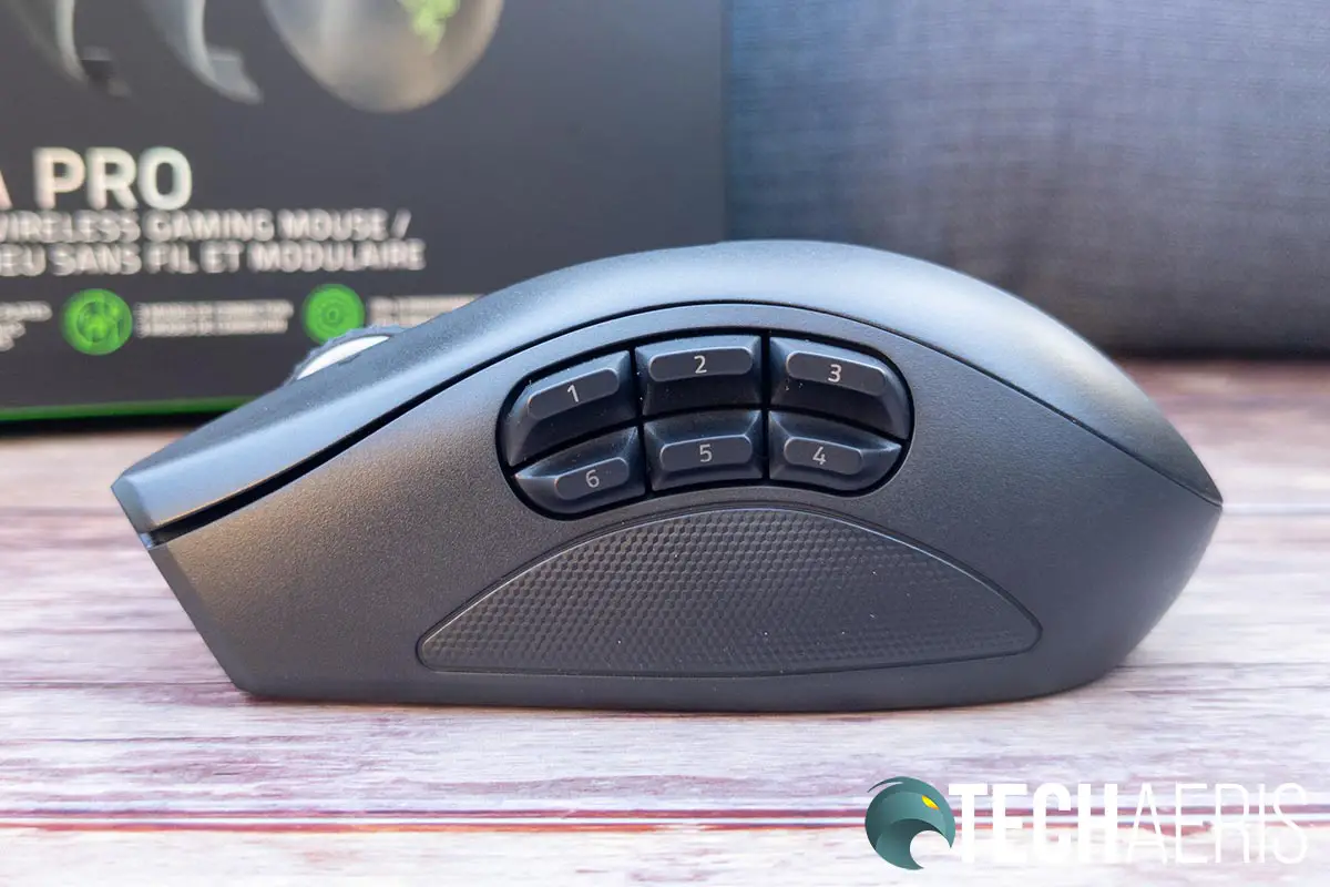 The six button side plate on the Razer Naga Pro wireless gaming mouse