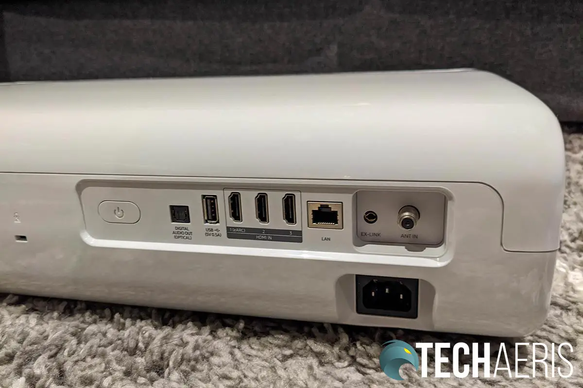 The ports on the back of the Samsung Premiere LSP9T 4K laser projector