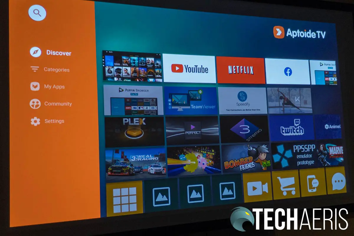 The Aptoide TV interface on the BenQ TK810 4K UHD HDR projector