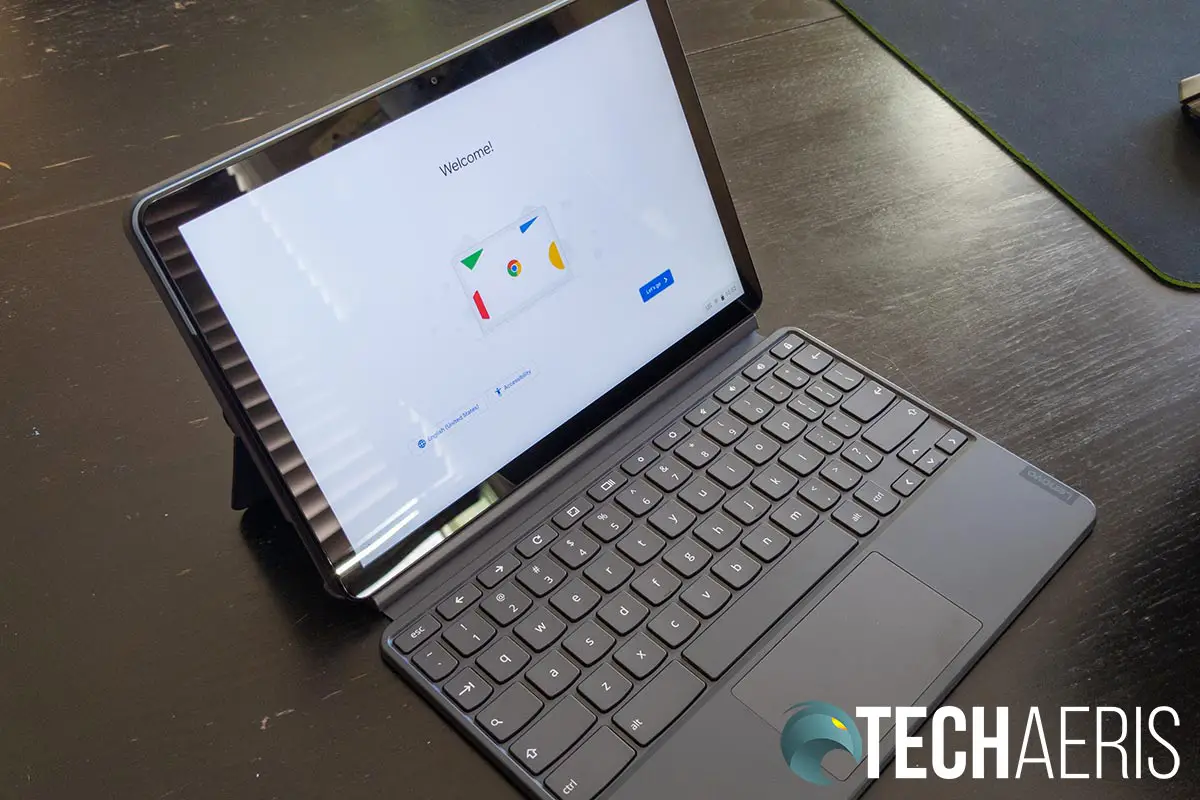 The Lenovo Chromebook Duet 2-in-1 in laptop mode