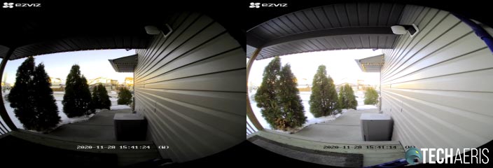 Default brightness on the DB1 Wi-Fi Video Doorbell (left) and adjust brightness