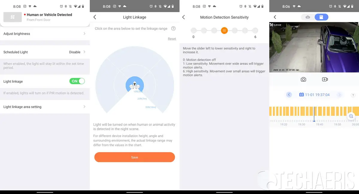 Sample screenshots from the EZVIZ Android app