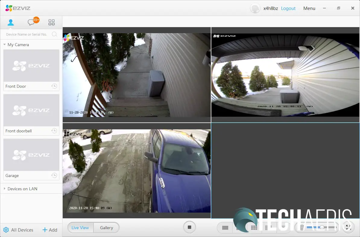 EZVIZ Studio desktop app screenshots with three camera views displayed